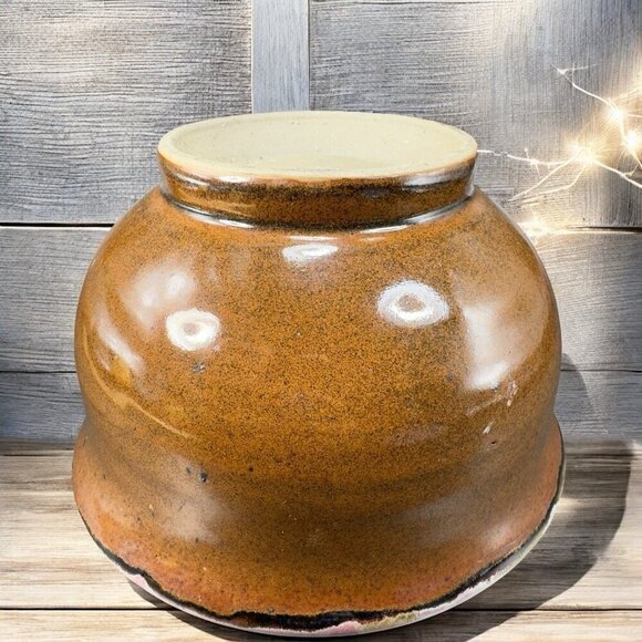 Vintage 1980s Hand Made Stoneware Pottery Footed Dish Bowl Artist Signed Heavy - Picture 2 of 16